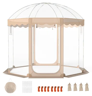 Produktbild von COSTWAY Transparentes Pop up Zelt, tragbares Wurfzelt für 8-10 Personen mit 540° Blick & Tragetasche, Campingzelte Blasenzelt wetterfest 305x305x210cm