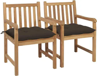 Produktbild von Gartenstühle 2 Stk. mit Taupe Kissen Massivholz Teak
