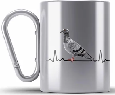 Produktbild von Trendation - Taubenzüchter Herzschlag Geschenk Zaubenzucht Zubehör Tauben Edelstahl Tasse Karabiner Lustiger Spruch Taubenflüsterer Taubenliebhaber Becher (Silber)