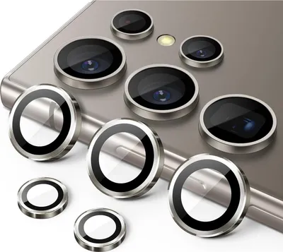 Zdjęcie produktu dla Ochrona aparatu dla Samsung Galaxy S24 Ultra, szkło hartowane 9H, metalowa osłona pierścieniowa, łatwa instalacja, przezroczystość HD, 1 zestaw