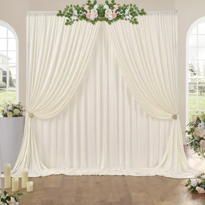 Productafbeelding van Solidchoice - 6x3m Ivoor Achtergrond Gordijn voor Bruiloften en Feesten
