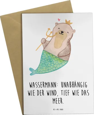 Produktbild von Mr. & Mrs. Panda Grußkarte Wassermann Astrologie - Weiß - Geschenk, osterkarte, babykarte, Geburtstagsgeschenk, Sternzeichen, weihnachtskarten, Grußkarten, osterkarten