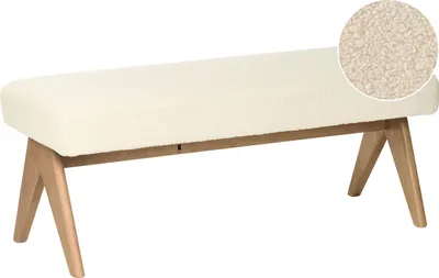 Produktbild von BELIANI Sitzbank Cremeweiß Bouclé-Stoff Gepolstert 118cm Teddy-Optik Dunkle Holzbeine Ohne Lehne Retro-Design Esszimmer Wohnzimmer Polsterbank Flurbank