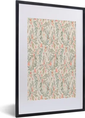 Produktbild von MuchoWow® MuchoWow® Gerahmtes Poster Blumen - Pastell - Blätter 40x60 cm - Poster mit zchwarzem Bilderrahmen - Poster in Rahmen