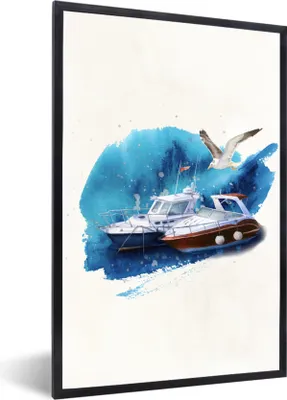 Produktbild von MuchoWow® MuchoWow® Gerahmtes Poster Boot - Vogel - Wasser 60x90 cm - Poster mit zchwarzem Bilderrahmen - Kunst