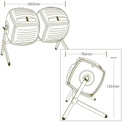 Zdjęcie produktu dla Plastikowy kompostownik beczkowy Lifetime Kompostownik twin 2 380 L 79x144x110 cm