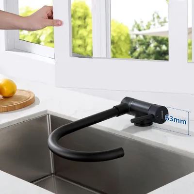 Produktbild von Hochdruck Vorfenster Küchenarmatur Umklappbar Spültischarmatur, Einhebelmischer 360° Drehbar aus Edelstahl Wasserhahn Küche, Schwarz