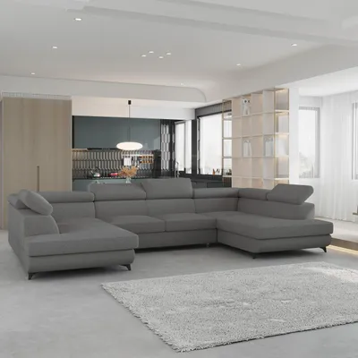 Produktbild von Masseno Ecksofa VINTESSA mit Schlaffunktion U-Form, Sofa mit Bettkasten, Wohnzimmersofa, Couch, Soffa, Bettsofa, Couchgarnitur- Grau, QUELLE 92