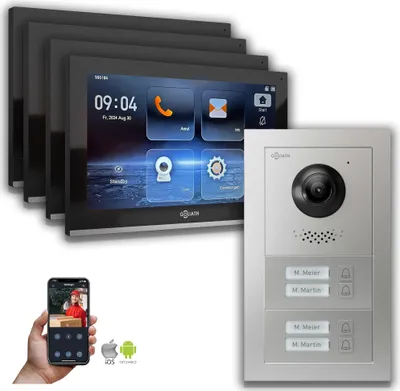 Produktbild von Goliath IP Video Türsprechanlage: 10-Zoll 4 Familienhaus, Smartphone App, Silber : 10 Zoll Schwarz : Unterputzdose Monitor Farbe: 10 Zoll Schwarz Montage: Unterputzdose