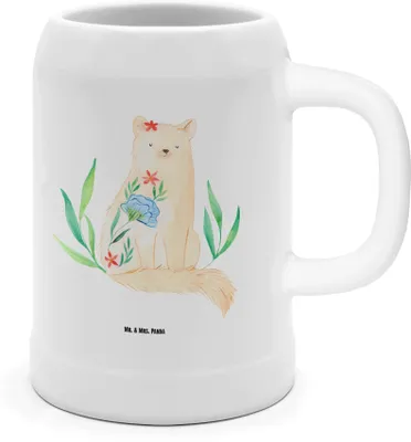 Produktbild von Mr. & Mrs. Panda Seidel Katze Blumen - Weiß - Geschenk, Blumig, Krug, Steinbierkrug, Kater, Keramikkrug, Humpen, Selfcare, Bierhumpen, Miau