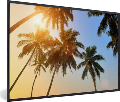 Produktbild von MuchoWow® Gerahmtes Poster Palme - Sonne - Sommer - Tropisch 90x60 cm - Poster mit Schwarzem Bilderrahmen Wandposter Rahmen Foto Bilder - Fotorahmen - Foto-Plakat