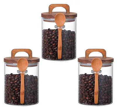 Vorratsgläser 3er-Set, 800 ml, luftdicht, mit Holzlöffel