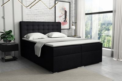 Deine Möbel 24 Boxspringbett CLAUDIA 180x200 cm Inari 100 Schwarz Komplettbett inkl..Taschenfederkernmatratzen 7 Zonen H4 Polsterbett Ehebet Topper