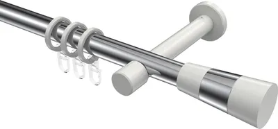 Produktbild von Interdeco Gardinenstange / Vorhangstange Chrom / Weiß, Typ Prestige Tanara (Konus Bicolor), 20 mm Ø 1-läufig, 240 cm