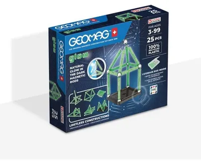 Productafbeelding van Construction set - GEOMAG - Glow Recycled - 25 pieces - Luminescent - Magnetic - Recycled plastic
