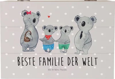 Produktbild von Mr. & Mrs. Panda Box Koala Familie zwei 22 x 15 cm - Grau Pastell - Geschenk, Schatulle, truhe holz, Muttertag, Kiste mit Deckel, Geschenkbox, Zusammen, schatztruhe