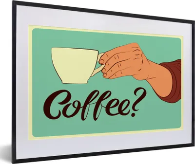Produktbild von MuchoWow® MuchoWow® Gerahmtes Poster Sprichwörter - Vintage - Zitate - Kaffee? 60x40 cm - Poster mit zchwarzem Bilderrahmen - Schlafzimmer - Plakat in Rahmen - Drucken