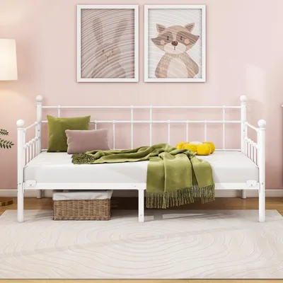 Tagesbettgestell Metall 90x190 cm Einzelbett Weiß