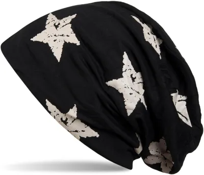 Produktbild von styleBREAKER Uni Stoff Beanie Mütze mit Sterne Print im Destroyed Vintage Look, Longbeanie 04024041