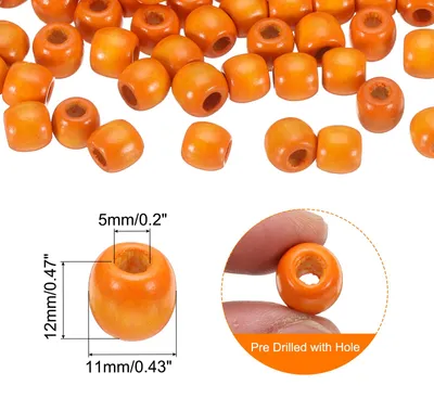 Produktbild von 300 Stk. Gro?loch-Holzperlen Haarzopfperlen, Unvollendete natš¹rliche Fassholz-Abstandshalterperlen fš¹r Handwerk Haar DIY Makramee Schmuckherstellung, Orange (12 x 11mm, 5mm Loch)