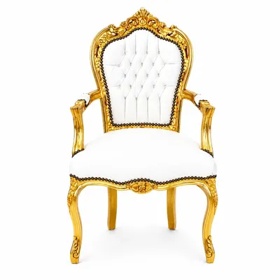 Produktbild von Barockstuhl Barock Stuhl Armlehne Weiß Gold Kunstleder Esszimmer Wohnzimmer Büro Flur Schminkstuhl Klassisch Premium Luxus Modern Retro Royal Antik