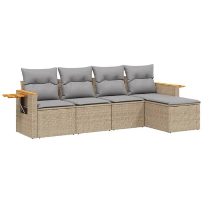 Produktbild von 5-tlg. Garten-Sofagarnitur mit Kissen Beige Poly Rattan