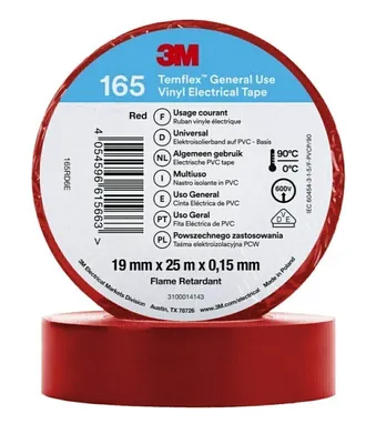 Produktbild von 3M Temflex 19mmx25m Rot 165RD6E Vinyl-Isolierband 0,15mm 7100184817