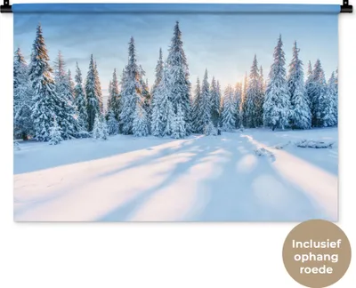 Produktbild von MuchoWow® Wandteppich Wandbehang Wald - Schnee - Winter 90x60 cm Tapisserie Dekoration Wandtuch - Wandskulpturen - Bildteppich