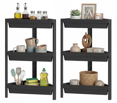 Produktbild von KOMFOTTEU 2er-Set Eckregale mit 3 Ebenen, Badezimmer-Organizer aus Kunststoff mit Abflusslöchern, freistehendes Duschregal für Küche, Wohnzimmer, Schwarz