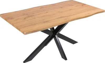 Produktbild von Esstisch Josy | 160 x 85 cm | Holz Wildeiche-Optik | Spider-Gestell Metall schwarz | 40 mm Tischplatte mit Baumkante | Tisch für Esszimmer & Küche