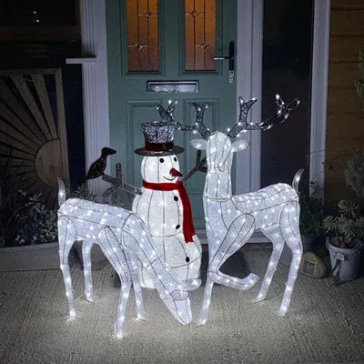 Produktbild von Beleuchtetes Rentier Reh Hirsch Schneemann LED Beleuchtung Weihnachtsdeko kaltweiß Dekoration Zeitschaltuhr Advent Weihnachten Weihnachtsbeleuchtung Timer Außen Gartendeko Weiß