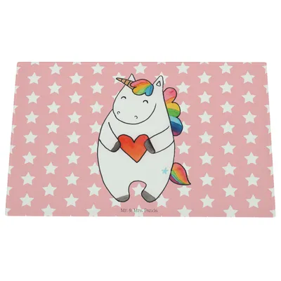 Produktbild von Mr. & Mrs. Panda Schneidebrett Aus Glas Einhorn Herz - Rot Pastell - Geschenk, Einhörner, Lustig, Schneidbrett, Freundin, Glasbrett, Unicorn, Hackbrett, Küchenbrett