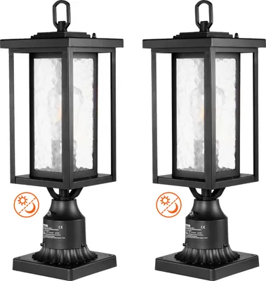 Zdjęcie produktu dla VEVOR 2-pak zewnętrznych lamp słupowych od zmierzchu do świtu, 450 mm, wodoodporne lampy słupowe z 3,5-calowym szklanym kloszem na mocowaniu słupowym, zewnętrzna lampa słupowa chroniona przed wyładowaniami atmosferycznymi