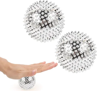 Zdjęcie produktu dla 2 sztuki magnetycznych kulek do akupresury – kulka do masażu typu „jeż” – średnica 47 mm – urządzenie do masażu akupresurowego (srebrne)