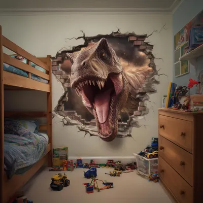 realistischer T-Rex mit 3D-Mauerdurchbruch – Decords Wandtattoo, Produktansicht 1
