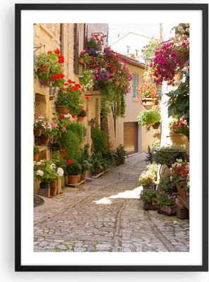 Produktbild von Gerahmtes Poster - Schwarzer Rahmen - Blume Straße Haus - 50x70 cm - Wand Bild - Wanddeko - Wandbilder - Kunstposter - Wandposter - Bilderrahmen - Bilder - Kunstdruck - Wandbild - P2BPA50x70-3586