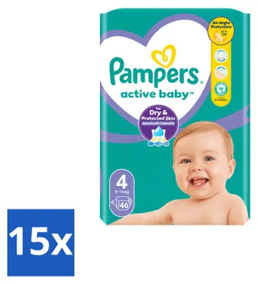 Obrázek produktu pro 15 kusů plen Pampers Active Baby, velikost 4, 9–14 kg – výhodné balení