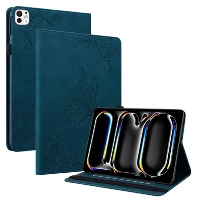 Produktbild von Für Apple iPad Pro 11 2024 Schmetterling Muster Kunstleder Hülle Cover Tasche Case Blau