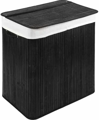 Produktbild von WohnDirect Wäschekorb mit Deckel BAMBOO Schwarz 150 L B-61cm x H-61cm x T-40cm