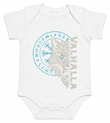 Immagine prodotto di Body per neonato, colore bianco, con stampa "Vikinger Wolf Vegvisir Runenkompass Valhalla", taglia 6/12 mesi