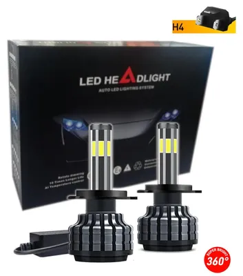 Obrázok produktu pre Kompletná sada 360° COB LED žiaroviek H4 x4 12 V, 80 W, 16 000 lm pre svetlomety, bez chýb v CANbus, tlmené / diaľkové svetlá