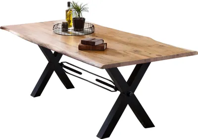 Produktbild von TPFLiving Tisch 200x100 cm, Akazie natur Platte Akazie, Gestell Metall natur, antikschwarz