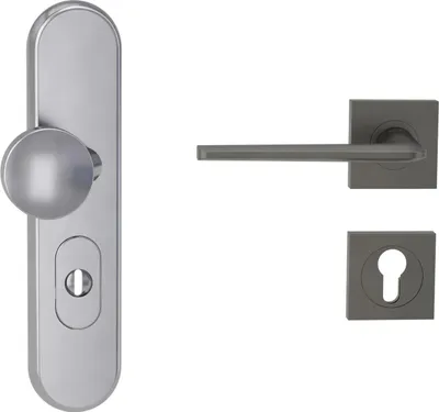 Produktbild von Griffwerk TITANO Kombi SB_882 ES1 (S2) -Edelstahl matt Kombi-Schutzbeschlag -Knopf/Drücker -mit Griff REMOTE -KGR -eckig -L -ZA, 72mm -TS 38-50