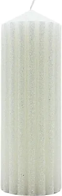 Immagine prodotto di Candela cilindrica XL di alta qualità, ideale per decorare la tavola, con glitter in un elegante bianco festivo. Dimensioni: circa 7 x 20 cm.