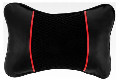 Produktbild von Nackenkissen Kopfstütze aus Kunstleder und atmungsaktivem Polyester mit hoher Elastizität für komfortables Fahren und Reisen in Schwarz-Rot