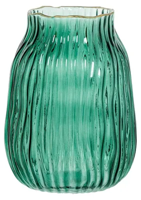 Produktbild von Tischvase aus grünem Glas und Goldrand, 16 x 16 x 20 cm