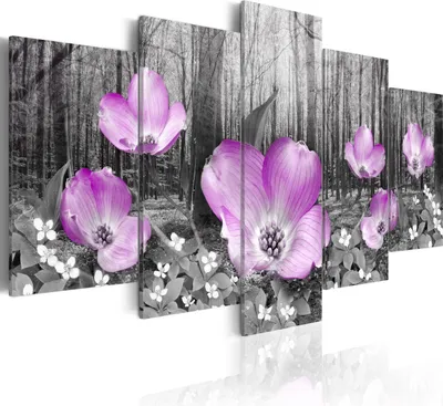 Produktbild von Leinwandbilder Blumen 200x100 cm Vlies Leinwandbild 5 tlg Kunstdruck modern Wandbilder XXL Wanddekoration Design Wand Bild - Wald Bäume Landschaft grau violett 020110-128