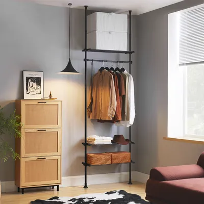 Appendiabiti Con Ruote, Attaccapanni A Doppia Asta Regolabile In Altezza Per Camera Da Letto 80x43x160 Cm Nero 81116113 - Foto 3