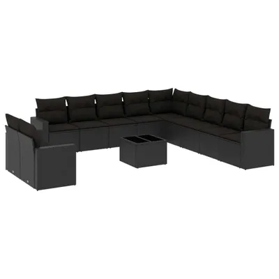 Immagine prodotto di vidaXL Set di divani da giardino da 12 pezzi con cuscini in polirattan nero