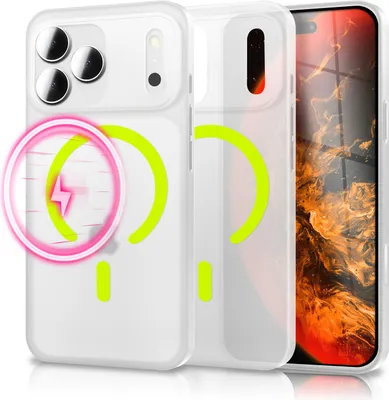 Produktbild von MagSafe Hülle "Thinix Glow" für Apple iPhone 18 Pro / 17 Pro - 0,3mm Extrem Dünn, Leucht Magnet Ring, Frosted Look, Ultra Slim Case - Neon Gelb Transparent